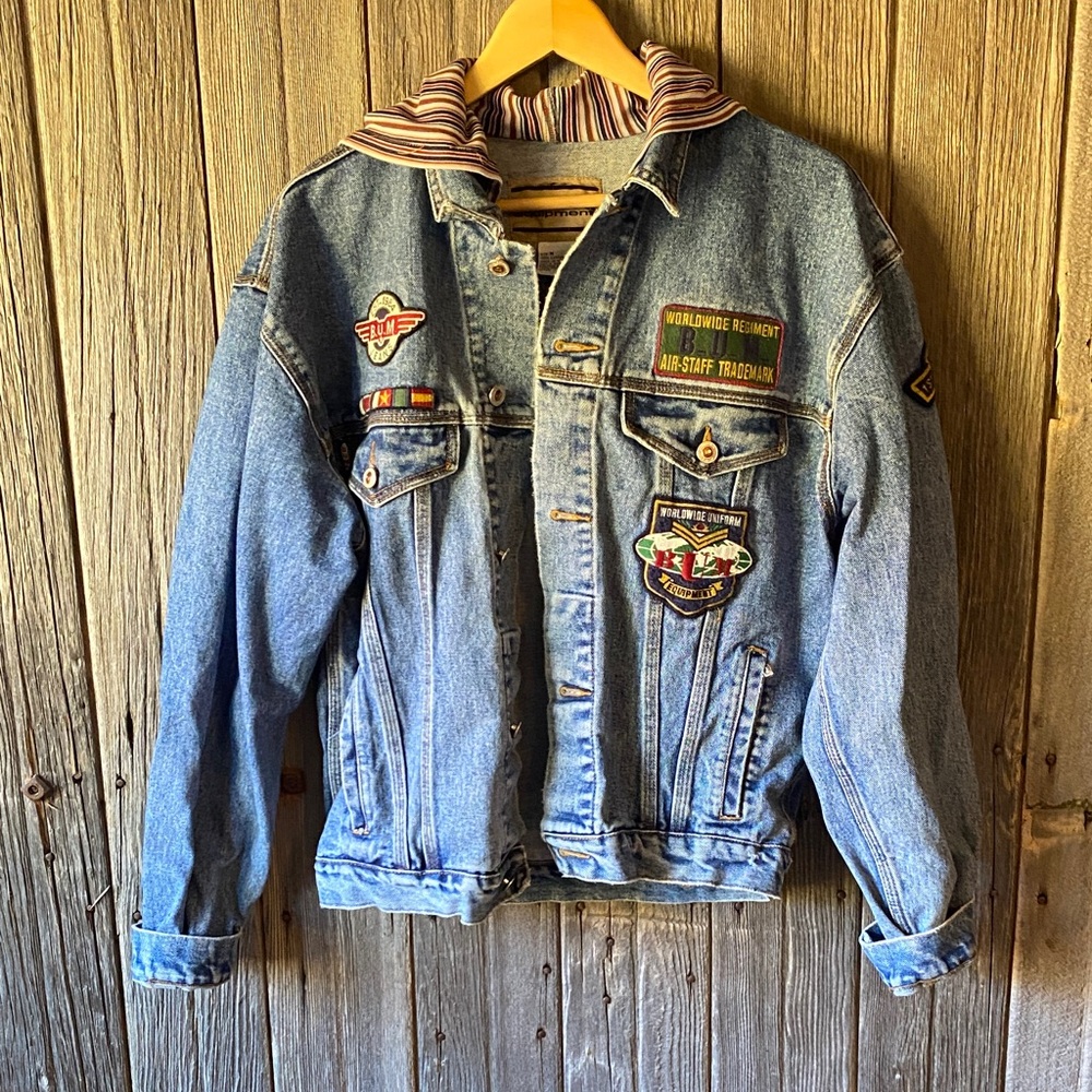 Vintage Blue Denim Jacket with Patches